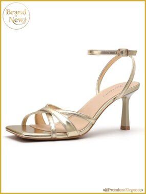 Gold Strappy Heeled Sandals Square Open Toe Stiletto Wedge Shoes